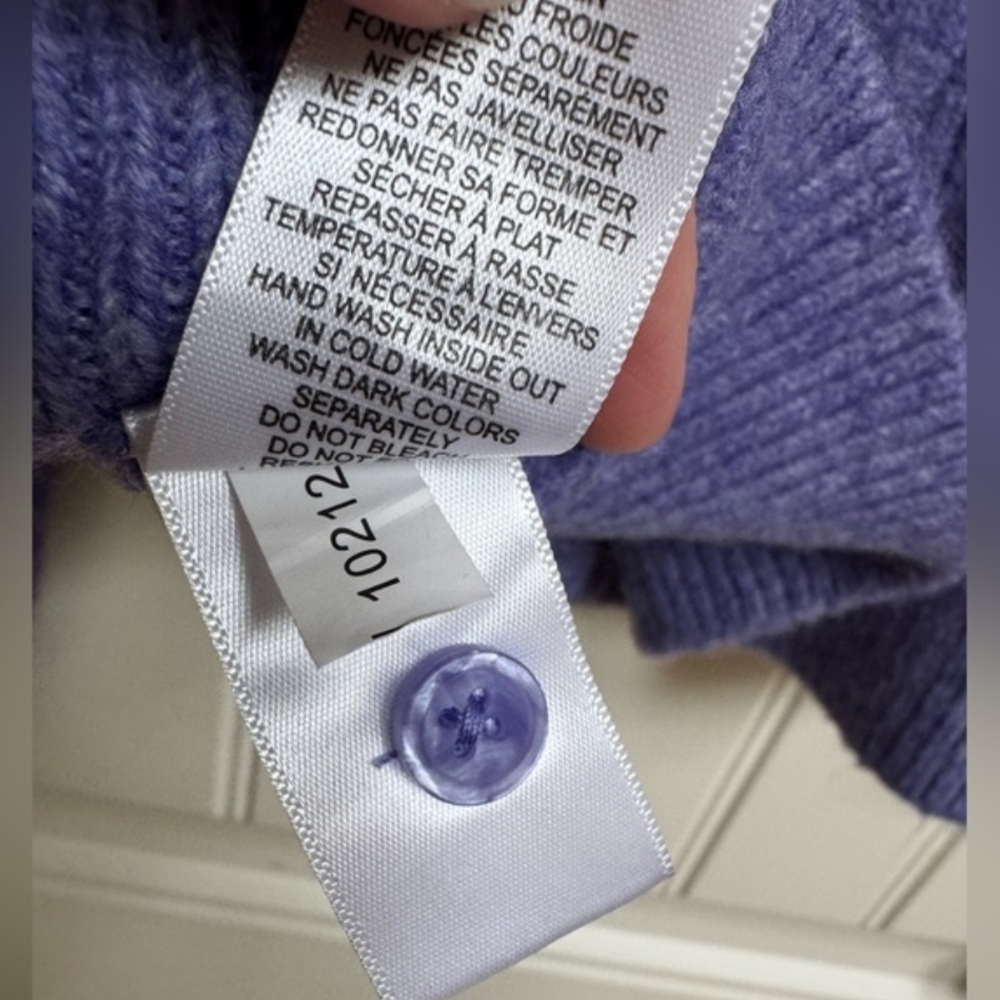 Twik Lavender Lilac Cable Knit Cardigan Acrylic Collared Button Up Size M - Picture 6 of 6